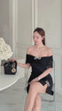 SIRINNN Mesh Off Shoulder Side Slit Mini Dresses